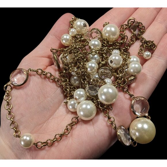 Elegant Glam Faux Pearl Cluster Gold Tone Opera Necklace - Picture 4 of 8